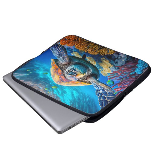Farbenfrohe Meeresschildkröte Laptopschutzhülle (Vorne Knopf)