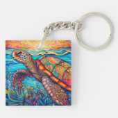 Farbenfrohe Meeresschildkröte Schlüsselanhänger (Rückseite)
