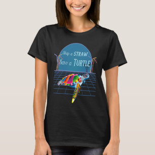 Farbenfrohe Meeresschildkröte Skip Ein Strohhalm R T-Shirt