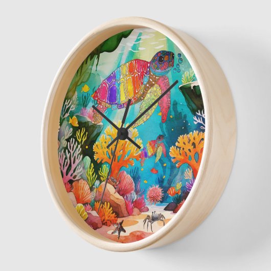 Farbenfrohe Meeresschildkröte Uhr (Winkel)