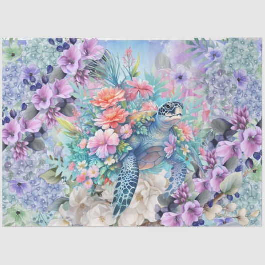 Farbenfrohe Meeresschildkröten und Wasserfarben Fl Seidenpapier (Vorderseite)
