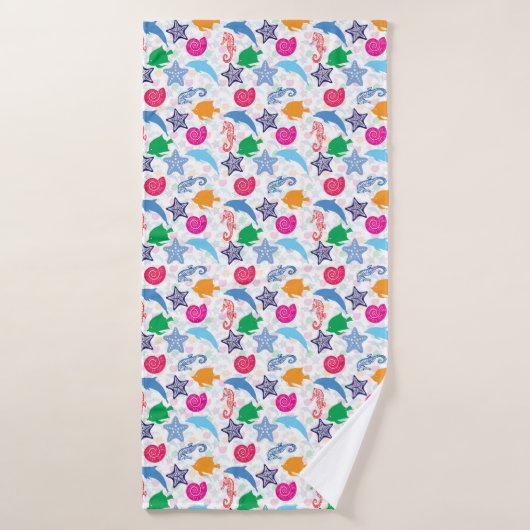 Farbenfrohe Meerestiere Illustrationsmuster Badehandtuch (Badehandtuch)