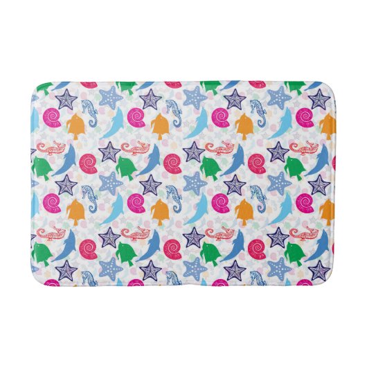 Farbenfrohe Meerestiere Illustrationsmuster Badematte (Vorderseite)