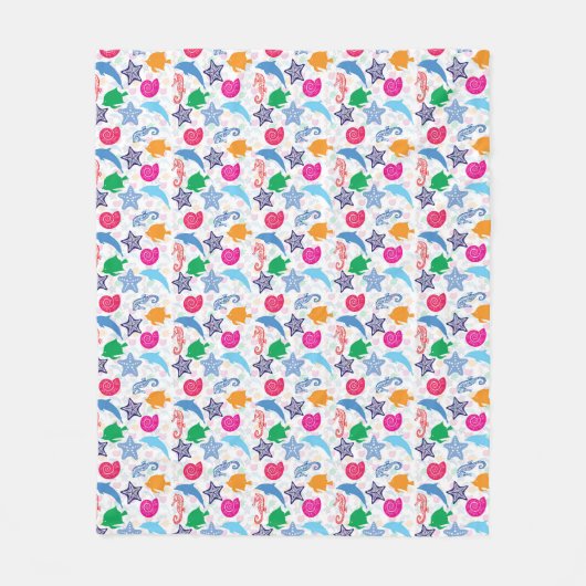 Farbenfrohe Meerestiere Illustrationsmuster Fleecedecke (Vorderseite)