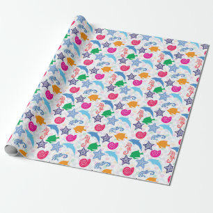 Farbenfrohe Meerestiere Illustrationsmuster Geschenkpapier