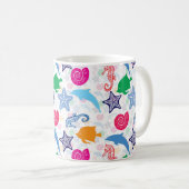 Farbenfrohe Meerestiere Illustrationsmuster Kaffeetasse (VorderseiteRechts)
