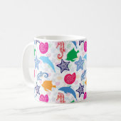 Farbenfrohe Meerestiere Illustrationsmuster Kaffeetasse (Vorderseite Links)