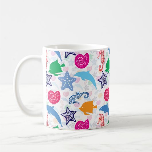 Farbenfrohe Meerestiere Illustrationsmuster Kaffeetasse (Links)