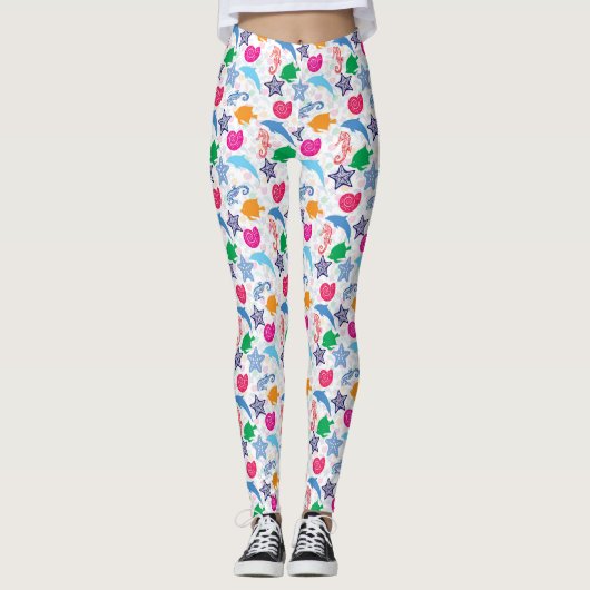 Farbenfrohe Meerestiere Illustrationsmuster Leggings (Vorderseite)