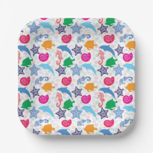 Farbenfrohe Meerestiere Illustrationsmuster Pappteller