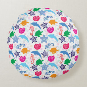 Farbenfrohe Meerestiere Illustrationsmuster Rundes Kissen