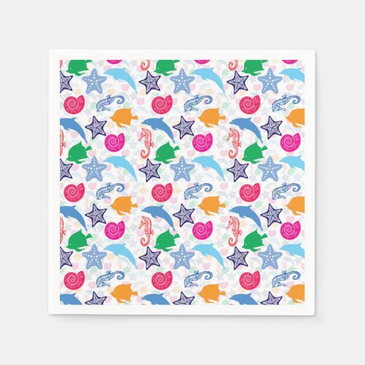 Farbenfrohe Meerestiere Illustrationsmuster Serviette (Vorderseite)