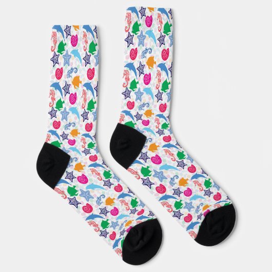Farbenfrohe Meerestiere Illustrationsmuster Socken (Rechts)