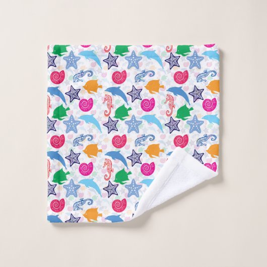 Farbenfrohe Meerestiere Illustrationsmuster Waschlappen (Waschlappen)