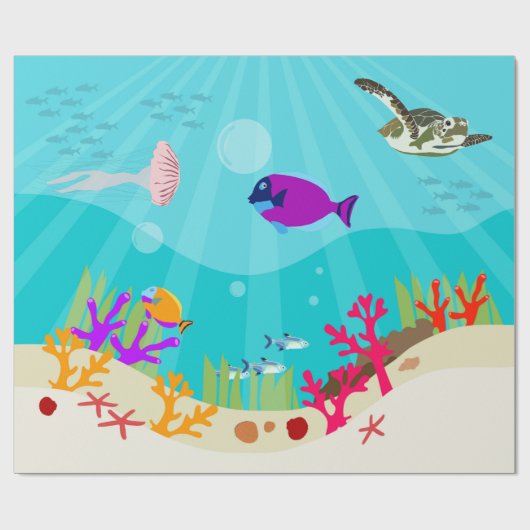 Farbenfrohe Meerestiere Kinder Geschenkpapier (Flach)