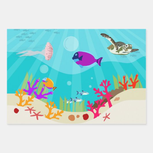 Farbenfrohe Meerestiere Kinder Geschenkpapier Set (Vorderseite 3)