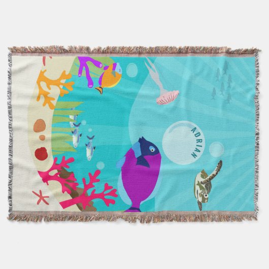Farbenfrohe Meerestiere Kinder Name Decke (Vorderseite)