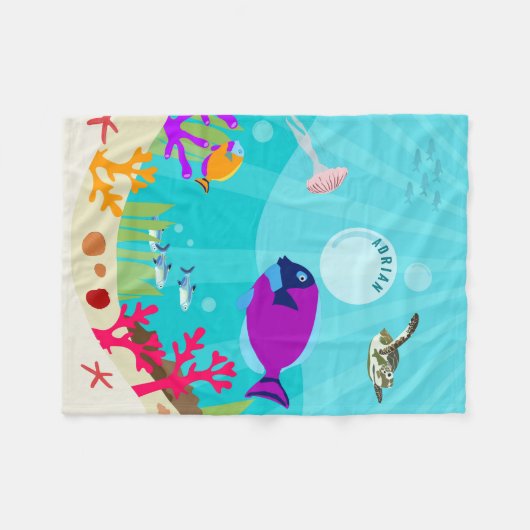 Farbenfrohe Meerestiere Kinder Name Fleecedecke (Vorderseite (Horizontal))