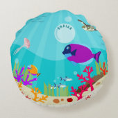Farbenfrohe Meerestiere Kinder Name Rundes Kissen (Rückseite)