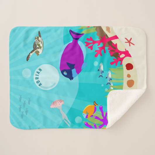 Farbenfrohe Meerestiere Kinder Name Sherpadecke (Vorderseite (Horizontal))