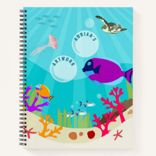 Farbenfrohe Meerestiere Kinder Name Sketchbook Notizblock