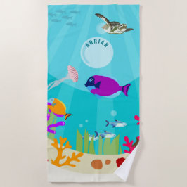 Farbenfrohe Meerestiere Kinder Name Strandtuch