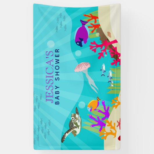 Farbenfrohe Meerestiere Kinderdusche Banner (Vertikal)