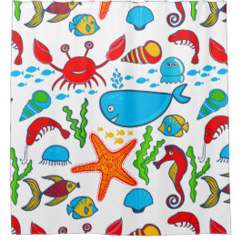 Farbenfrohe Meerestiere Muster Duschvorhang