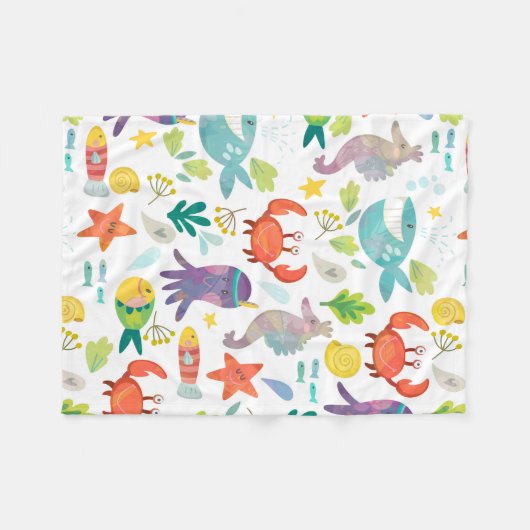 Farbenfrohe Meerestiere Nahtloses Muster Fleecedecke (Vorderseite (Horizontal))