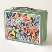 Farbenfrohe Meerestiere Seepferd Korallen Metall Brotdose (Rückseite)