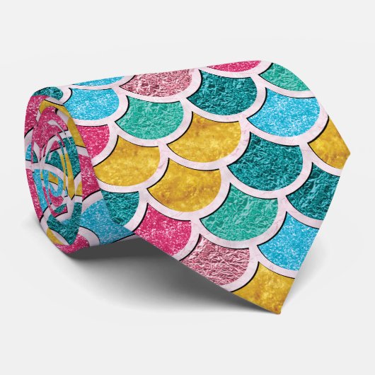 Farbenfrohe Meerjungenskala Krawatte (Gerollt)