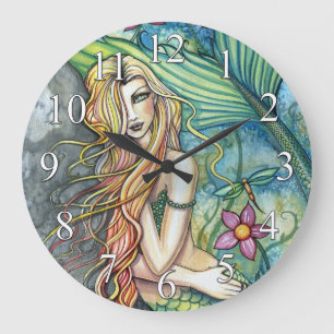 Farbenfrohe Meerjungfrau Fantasy Clock Große Wanduhr