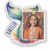 Farbenfrohe Meerjungfrau Mädchen Name Foto Aufkleber (Vorderseite)