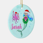 Farbenfrohe Meerjungfrau & Oktopus Weihnachtsfeier Keramik Ornament (Rechts)