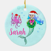 Farbenfrohe Meerjungfrau & Oktopus Weihnachtsfeier Keramik Ornament (Hinten)