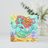 Farbenfrohe Meerjungfrau Party Einladung (Stehend Vorderseite)