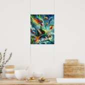 Farbenfrohe Meerjungfrau sitzend auf der Felsenbuc Poster (Küche)