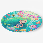 Farbenfrohe Meerjungfrau Themed Happy Birthday Par Pappteller (Schrägansicht)