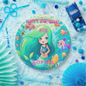 Farbenfrohe Meerjungfrau Themed Happy Birthday Par Pappteller (Party)