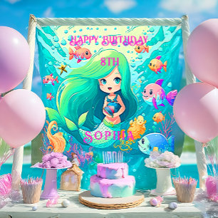 Farbenfrohe Meerjungfrau Themed Happy Birthday Par Poster