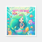 Farbenfrohe Meerjungfrau Themed Happy Birthday Par Serviette (Vorderseite)