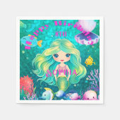 Farbenfrohe Meerjungfrau Themed Happy Birthday Par Serviette (Vorderseite)