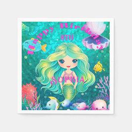 Farbenfrohe Meerjungfrau Themed Happy Birthday Par Serviette