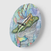Farbenfrohe Meerjungfrau und Karpfenfisch Fantasie Große Wanduhr (Winkel)