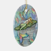Farbenfrohe Meerjungfrau und Karpfenfisch Fantasie Keramik Ornament (Rechts)