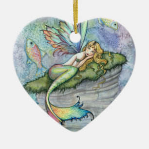 Farbenfrohe Meerjungfrau und Karpfenfisch Fantasie Keramikornament