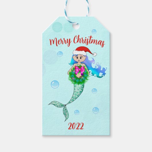 Farbenfrohe Meerjungfrau Weihnachtsfeier Geschenkanhänger (Vorderseite)