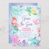 Farbenfrohe Meerjungfrau zum Geburtstag Einladung (Vorne/Hinten)