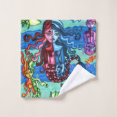 Farbenfrohe Meerjungfrauen Abstrakte Originalmaler Badhandtuch Set (Waschlappen)