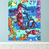 Farbenfrohe Meerjungfrauen Abstrakte Originalmaler Leinwanddruck (Insitu (Holzboden))